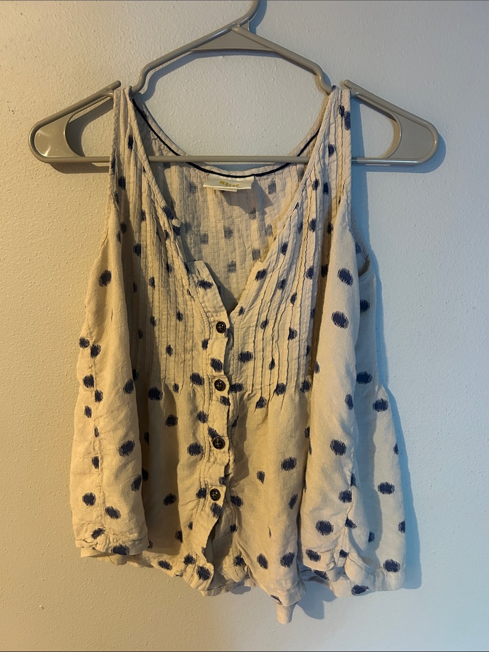 Maeve Cream Sleeveless Button-Front Tank with Navy Dot Pattern